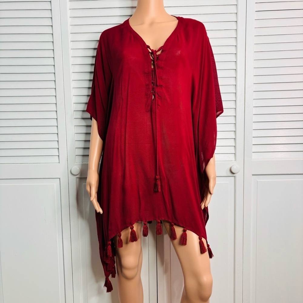 BECCA Wanderer Hanna Res Tassel Poncho Swim Coverup OneSize